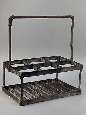 Vintage 6 Bottle Milk Carrier Galvanized Metal Milk Crate • £75