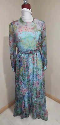 Vintage Nat Kaplan Couture Multicolor Floral Gown Sz 14* Good Condition  • $59