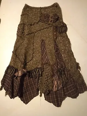 Lissa Paris  Grunge Patchwork Brown  Wool Skirt .Buckles And Pocket .Size S/M • £25