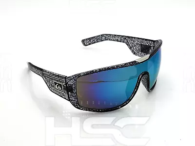 Quiksilver Sports Wrap Shield Sunglasses Black Gray Hatch Frame Blue Mirror Lens • $25