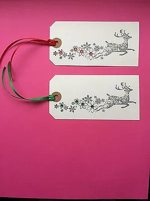 £3.99 • Buy 10 X Handmade Large White Xmas Christmas Deer Reindeer  Gift Tags Gems