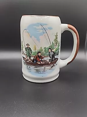 Vintage Currier And Ives Catching A Trout Scene Large Coffee Mug H 5” X 3” • $7.99