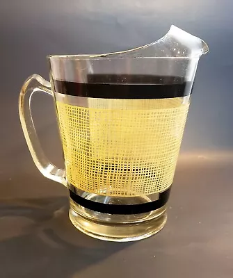 Glass Painted Juice Pitcher Vintage 1960s 71/2  Yellow Black Burlap Retro • $17.99