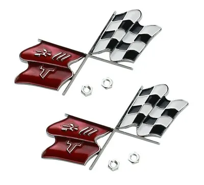 Pair Corvette C3 Front Nose Hood Emblems 1968 - 1972 Cross Crossed Flags Badges • $49.99