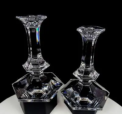 Val St Lambert Signed Crystal Elysee Pattern Clear 2 Piece 6 1/2  Candlesticks • $72.48