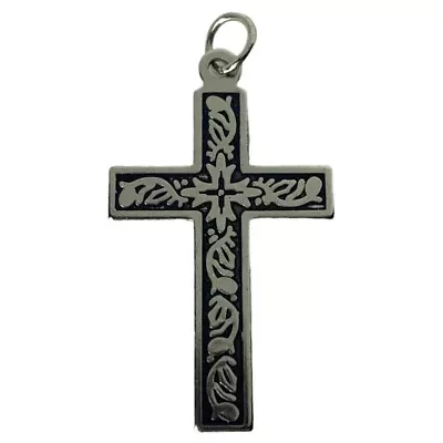 Vintage Silvertone And Black Ornate Cross Pendant 1.5  • $10.20