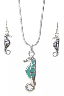 Turquoise Resin Seahorse Pendant Necklace And Earrings Set For Women • $18.95