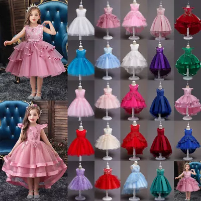 Kids Girls Flower Bow Wedding Tutu Dress Baby Bridesmaid Princess Birthday Party • £10.99