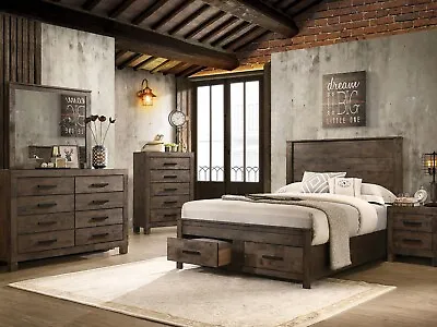 ON SALE - 5 Piece Brown Solid Wood Queen King Storage Bedroom Set Furniture IA7N • $1737.92