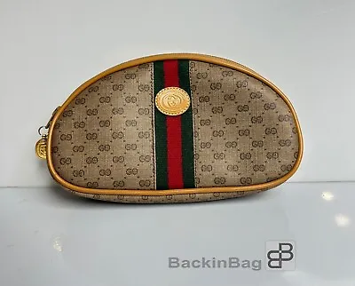 Vintage Gucci Pouch Wallet Monogram Web Stripe PVC Leather Beige • $150