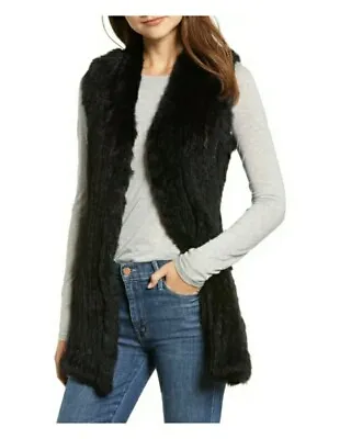 Love Token Black 100% Genuine Rabit Fur Vest Knit Panel Size Small • $120