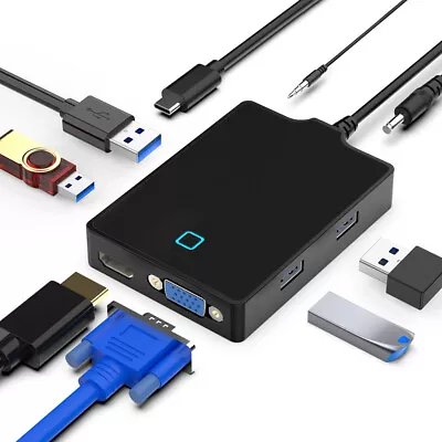 $34.52 • Buy 8 In 1 Type-C Hub Laptop Docking Station To VGA/HDMI PD Multi USB 3.0 Adapter