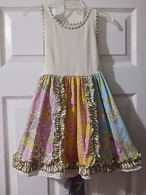 Mustard Pie Girls 2T Scrappy Cordelia Dress Floral Striped Ruffle Detail EUC • $14