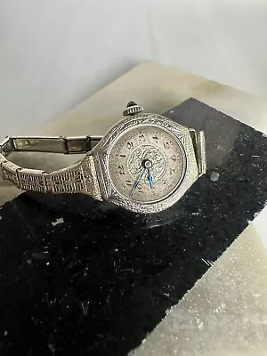 14k White Gold Watch With Sapphire Crown Andre Mathey Watch Vintage Art Deco • $463