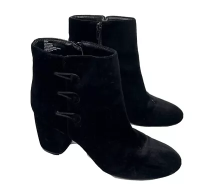 Nine West Black Velvet Ankle Boots Block Heel Sz 9.5 • $22