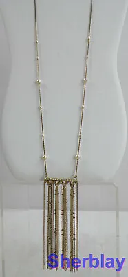 Vintage Jewelry Rhinestone Faux Pearl Gold Tone Chain Tassel Pendant Necklace 30 • $7.99