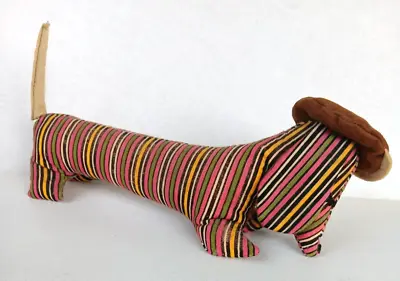 Vintage Dog Dachshund Sausage Dog Weiner Dog Sawdust French Beret Striped  Plush • $14.99