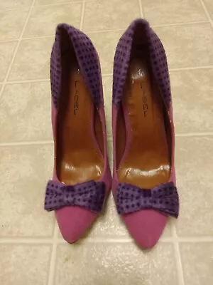 C Label Womens Pink High Heel With Purple Bow Closed Toe Shoes Classic Size 8 • $21.98