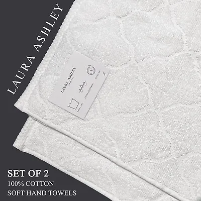 SET OF 2 New LAURA ASHLEY Quick Dry Hand Towels Texture Soft White Imperial • £19.27