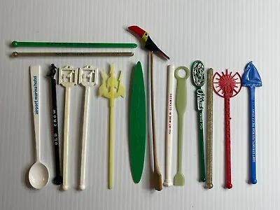 Vintage Lot Of 15 Plastic Swizzle Sticks - Restaurant Cocktail Bar Advertising • $20