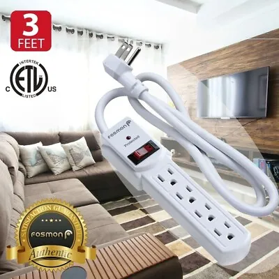 4 Outlet Surge Protector Power Strip Grounded Flat Plug Extension Cord 300J 3FT • $9.99