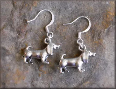 Pewter DACHSHUND Dog Charm Earrings In Silver OR Gold 0901D4 • $7.50