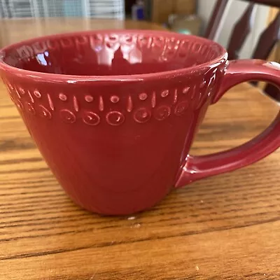 Starbucks Red Embossed Pattern Made In Portugal Coffee Tea Mug 14 Oz Wide Mouth • $17.50