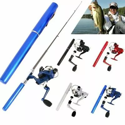 Mini Pocket Fishing Rod Pole Pen Shape Portable Reel Combo Set Outdoor Fishing • $15.19