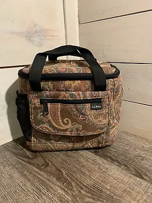 LL Bean VTG Paisley Tapestry Burgundy Insulated Lunch Box Handle Cooler • $18.99