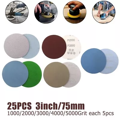 1000/2000/3000/4000/5000Grit Sandpaper 25Pcs 3inch/75mm Discs Dry Sanding • $22