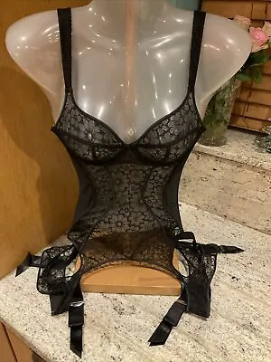 AGENT PROVOCATEUR Rare Black Floral Lace Sidonie Basque Size 32C New Old Stock • £175