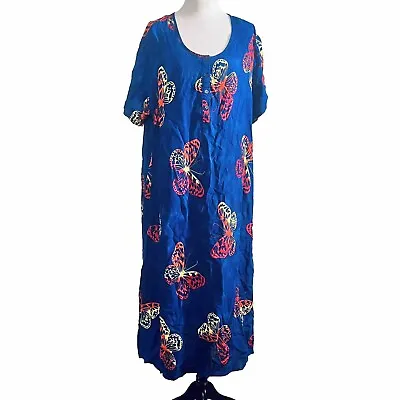 Desert Shores Dress Mumu Cover Up Blue With Butterflies Maxi Plus Size 2X • $20
