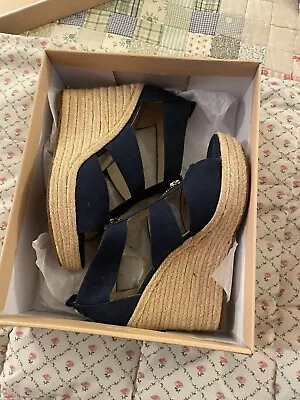 Michael Kors Damita Sandals Women’s Size 7.5 M Wedge Platform Navy Blue With Zip • $50