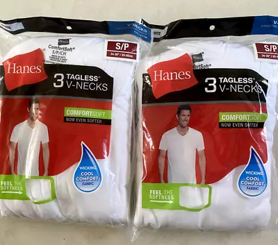 $24.89 • Buy 2 Pk Hanes Men Comfort Soft Tagless V Neck T-shirt Small 3 Per Pk White  34-36 