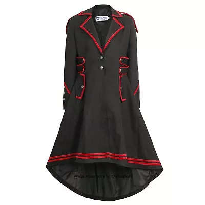 Women's Steampunk Military Coat Jacket Long Black Red Gothic Uniform • $24.99