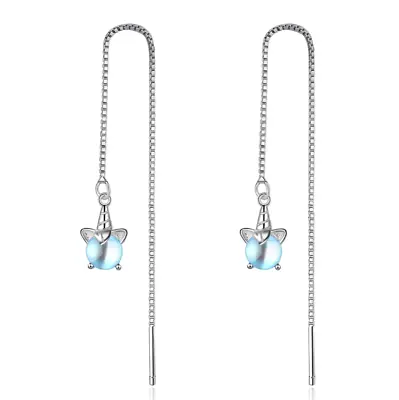 $4.95 • Buy 925 Sterling Silver Plated Opal Unicorn Threader Dangle Drop Chain Earrings F2