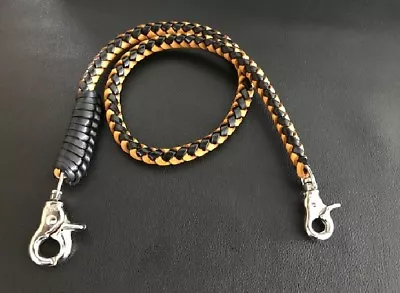 Handmade Wallet Chain - Biker Chain Genuine Leather Black - Yellow 8 Mm • $32