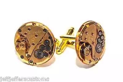 GOLD WATCH MOVEMENT CUFFLINKS Handcrafted Steampunk Cufflinks Wedding Gift • £9.99