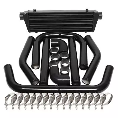 Universal 28  Inch Turbo Intercooler Black+2.5  Inch Aluminum Piping Kit Black • $128.28