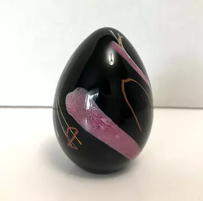 VTG Mount St. Helens Glass Egg Paperweight Black Pink Orange Abstract Signed MSH • $20