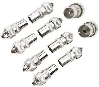 5 X Male 5 X Female Tv Aerial Coaxial Cable Connectors Plugs Sockets Coax • £3.95