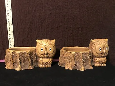 Vintage 1981 CAP Owl And Wood Stump Resin Set Of 2  Planter Caddy /desk Etc..' • $20