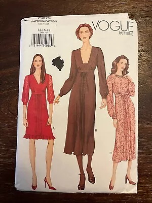 Vogue 7494 Uncut Sewing Pattern Misses' Dress Size 14-16-18 • $14.99