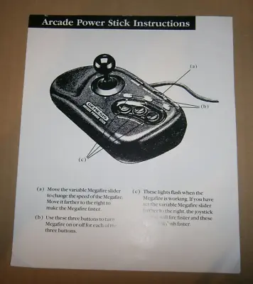 Sega Genesis Arcade Power Stick Controller - Instruction Sheet • $12.95