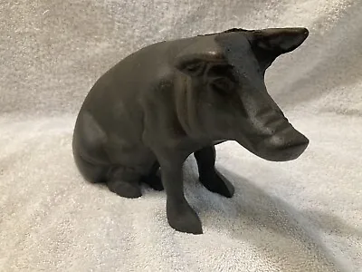 Black Cast Iron Piggy Bank 10  Long 4+lbs Screw Open Sow Hog Vtg Made In TAIWAN • $24.99