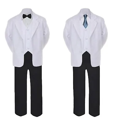 $33.99 • Buy 6pc Baby Toddler Boy Teen Formal Black White Wedding Suit Satin Necktie Sz Sm-4T