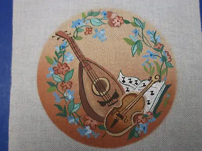 Rare Handpainted Needlepoint Canvas Floral Balalaika & Violin Music Motif • $28