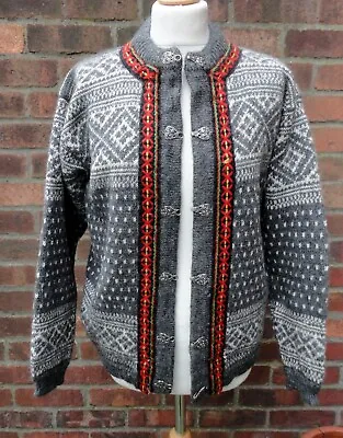 Dale Of Norway Nordic Scandi Wool Knit Cardigan Jacket Brey White Red Metal M/L • £50