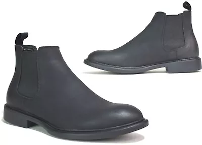 Mens Black Chelsea Boots Slip On Casual Ankle Biker Winter Outdoor UK Sizes 7-8 • £13.59