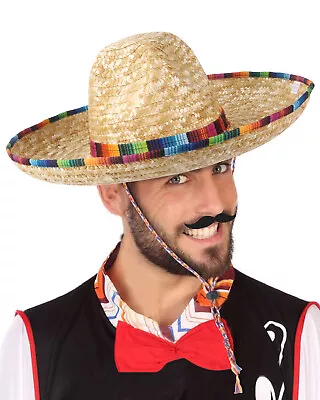 1/2/5 18in Mexican Sombrero Straw Hat With Serape Trim For Cinco De Mayo Costume • $12.86